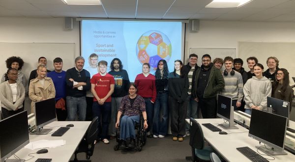 ConnectSport founder Simon Lansley speaking at Manchester Met University